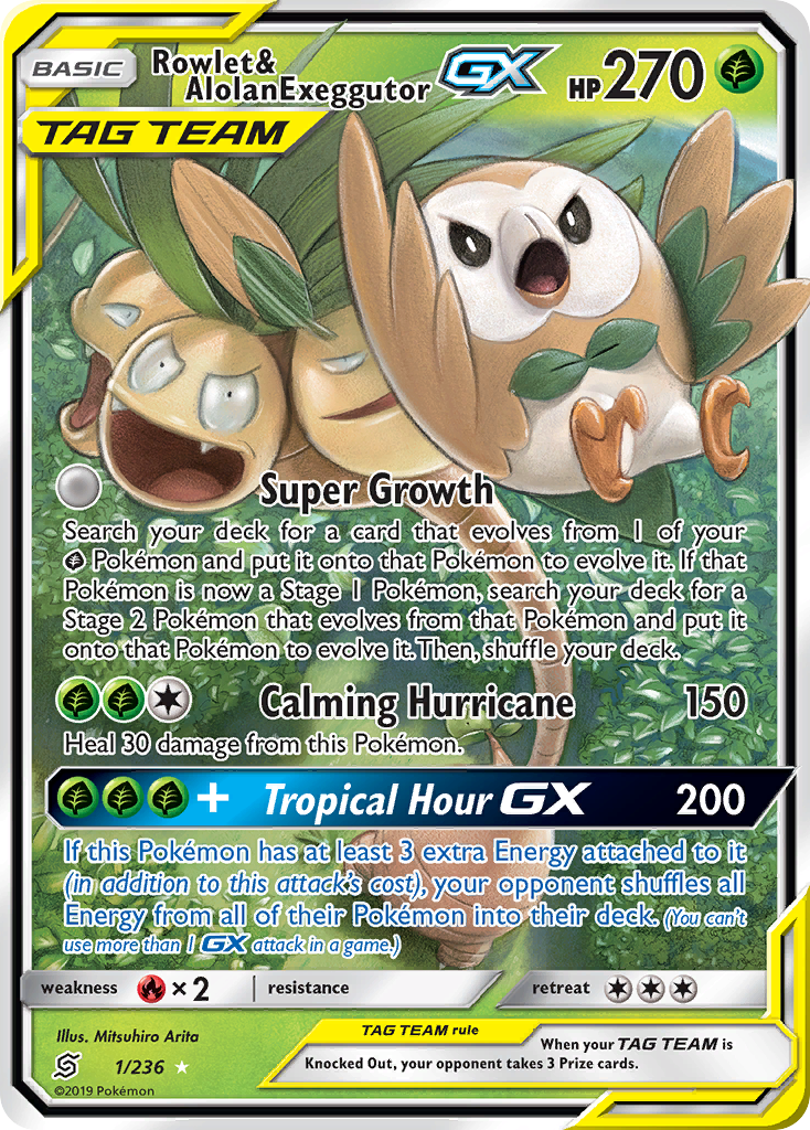 Rowlet & Alolan Exeggutor GX (1/236) [Sun & Moon: Unified Minds] | Pegasus Games WI