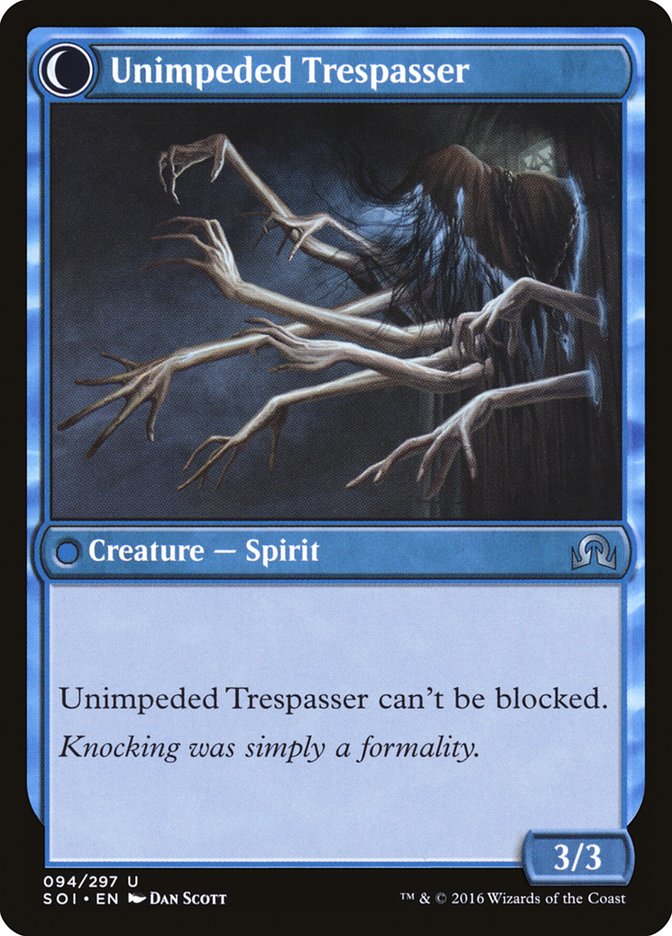 Uninvited Geist // Unimpeded Trespasser [Shadows over Innistrad] | Pegasus Games WI