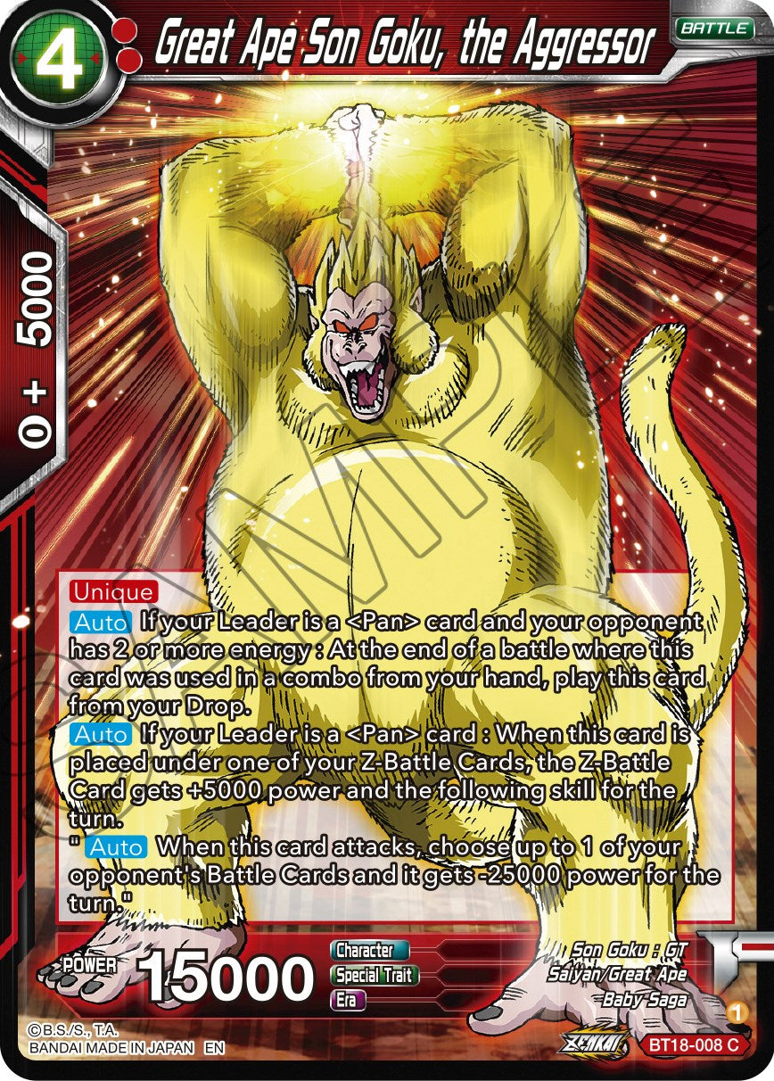 Great Ape Son Goku, the Aggressor (BT18-008) [Dawn of the Z-Legends] | Pegasus Games WI