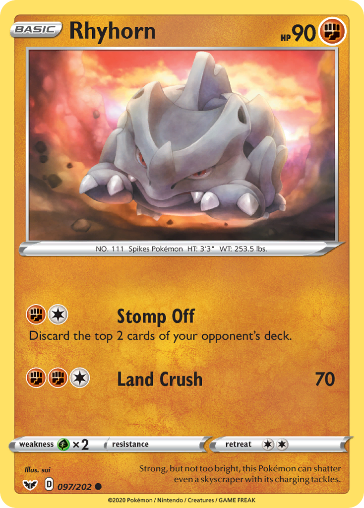 Rhyhorn (097/202) [Sword & Shield: Base Set] | Pegasus Games WI