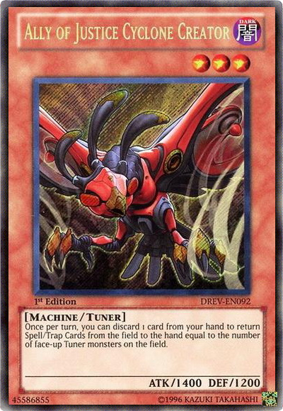 Ally of Justice Cyclone Creator [DREV-EN092] Secret Rare | Pegasus Games WI