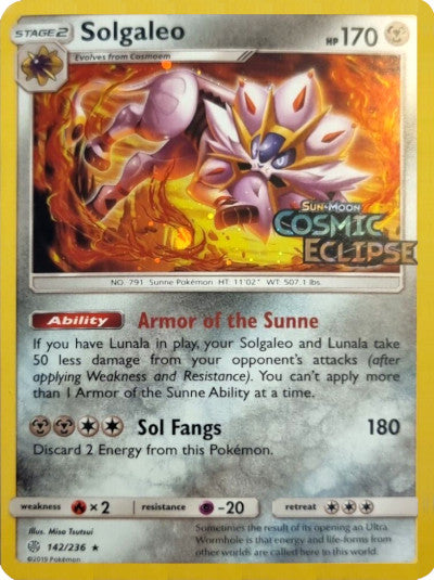 Solgaleo (142/236) (Cosmos Holo) [Sun & Moon: Cosmic Eclipse] | Pegasus Games WI