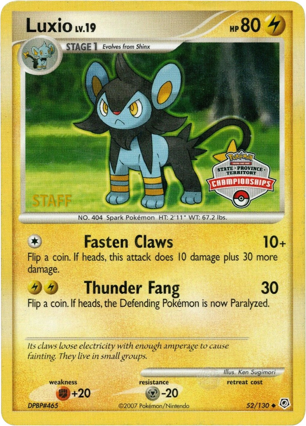 Luxio (52/130) (State Championship Promo) [Diamond & Pearl: Base Set] | Pegasus Games WI
