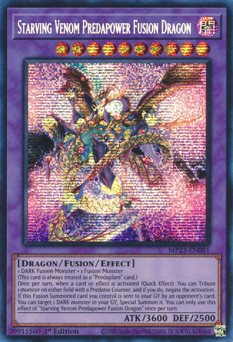 Starving Venom Predapower Fusion Dragon [MP23-EN081] Prismatic Secret Rare | Pegasus Games WI