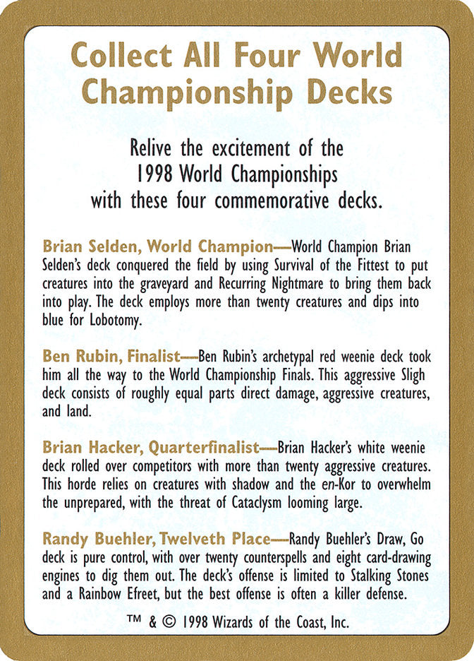 1998 World Championships Ad [World Championship Decks 1998] | Pegasus Games WI
