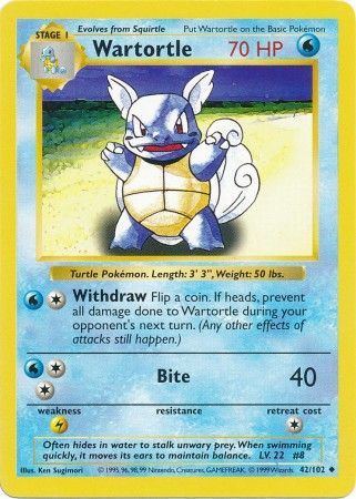 Wartortle (42/102) [Base Set Shadowless Unlimited] | Pegasus Games WI