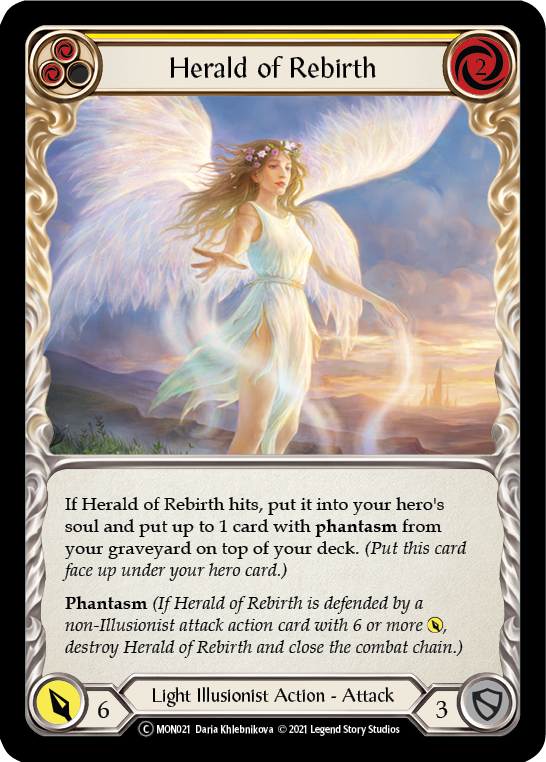 Herald of Rebirth (Yellow) (Rainbow Foil) [U-MON021-RF] Unlimited Rainbow Foil | Pegasus Games WI