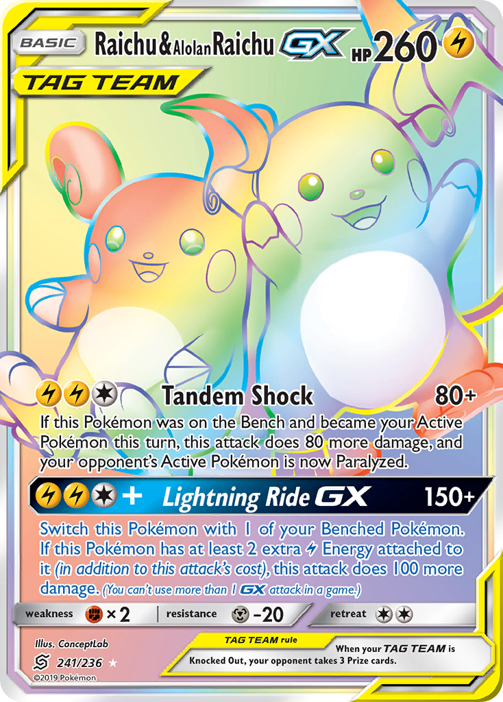 Raichu & Alolan Raichu GX (241/236) [Sun & Moon: Unified Minds] | Pegasus Games WI