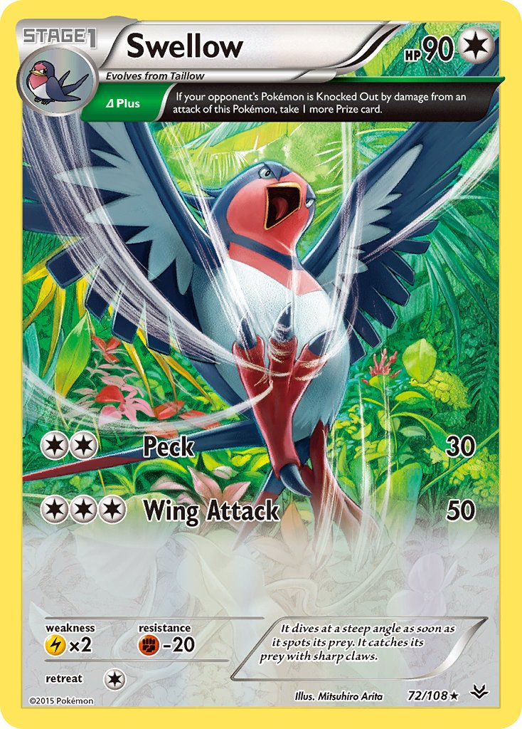 Swellow (72/108) (Theme Deck Exclusive) [XY: Roaring Skies] | Pegasus Games WI