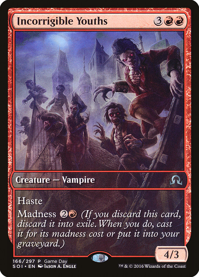 Incorrigible Youths (Game Day) (Extended Art) [Shadows over Innistrad Promos] | Pegasus Games WI