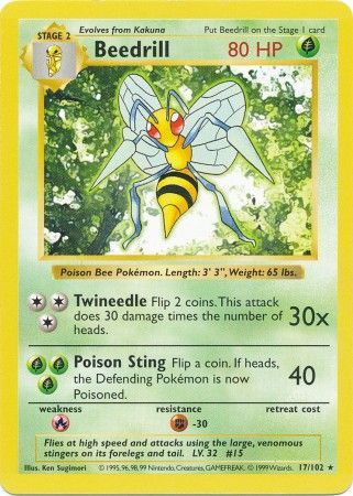 Beedrill (17/102) [Base Set Shadowless Unlimited] | Pegasus Games WI