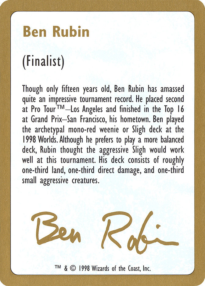 Ben Rubin Bio [World Championship Decks 1998] | Pegasus Games WI