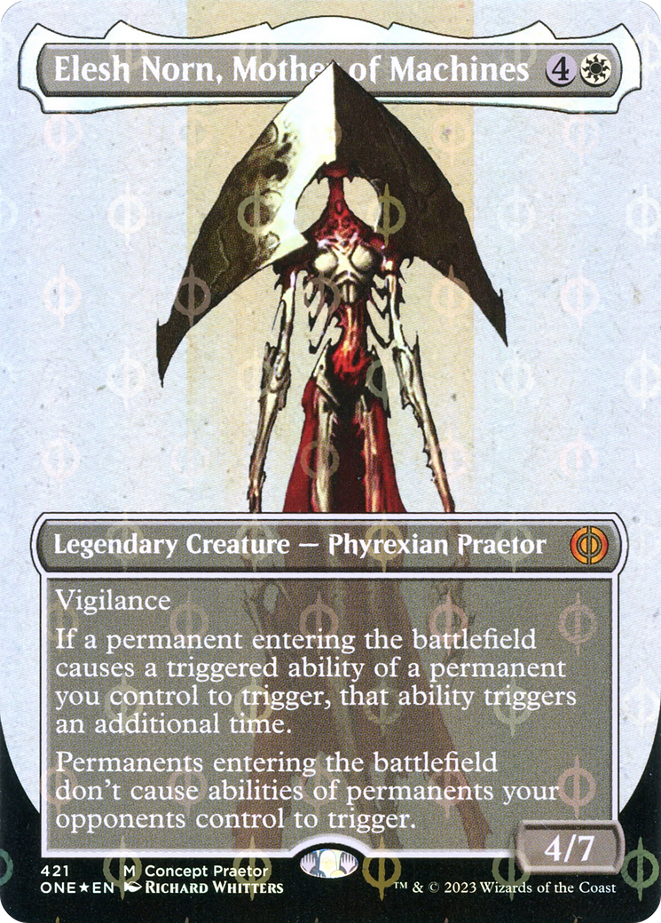Elesh Norn, Mother of Machines (Borderless Concept Praetors Step-and-Compleat Foil) [Phyrexia: All Will Be One] | Pegasus Games WI