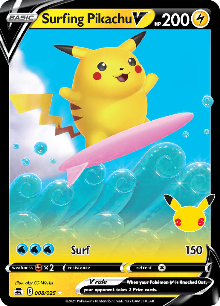 Surfing Pikachu V (008/025) [Celebrations: 25th Anniversary] | Pegasus Games WI