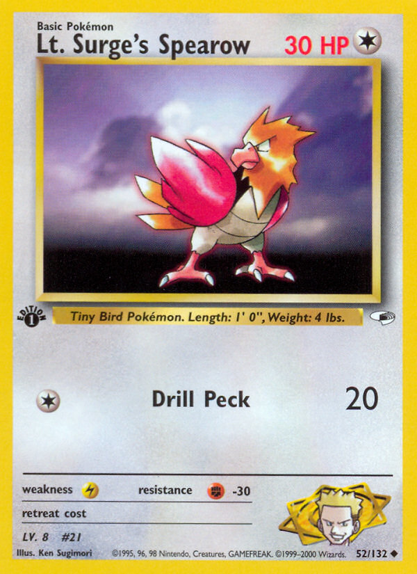 Lt. Surge's Spearow (52/132) [Gym Heroes 1st Edition] | Pegasus Games WI