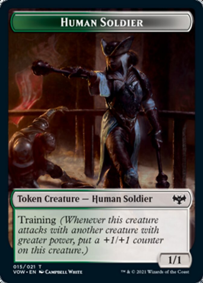 Zombie (008) // Human Soldier Double-Sided Token [Innistrad: Crimson Vow Tokens] | Pegasus Games WI