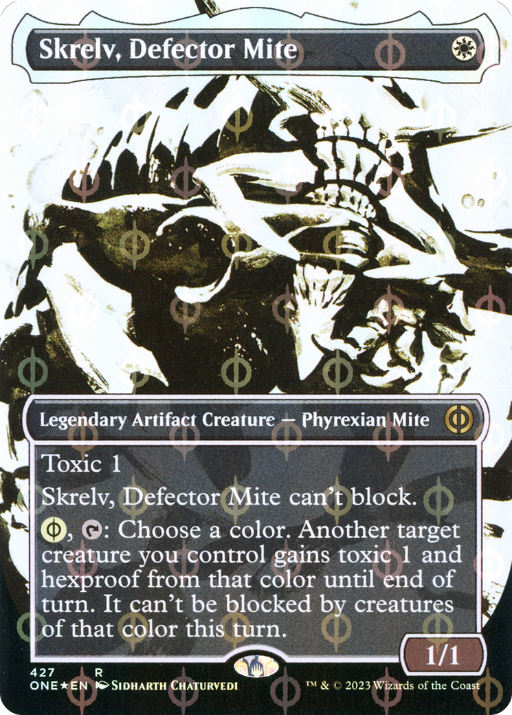 Skrelv, Defector Mite (Borderless Ichor Step-and-Compleat Foil) [Phyrexia: All Will Be One] | Pegasus Games WI