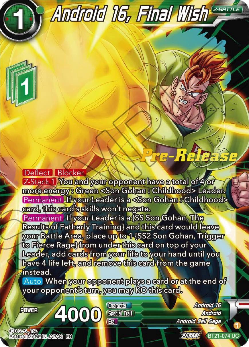 Android 16, Final Wish (BT21-074) [Wild Resurgence Pre-Release Cards] | Pegasus Games WI