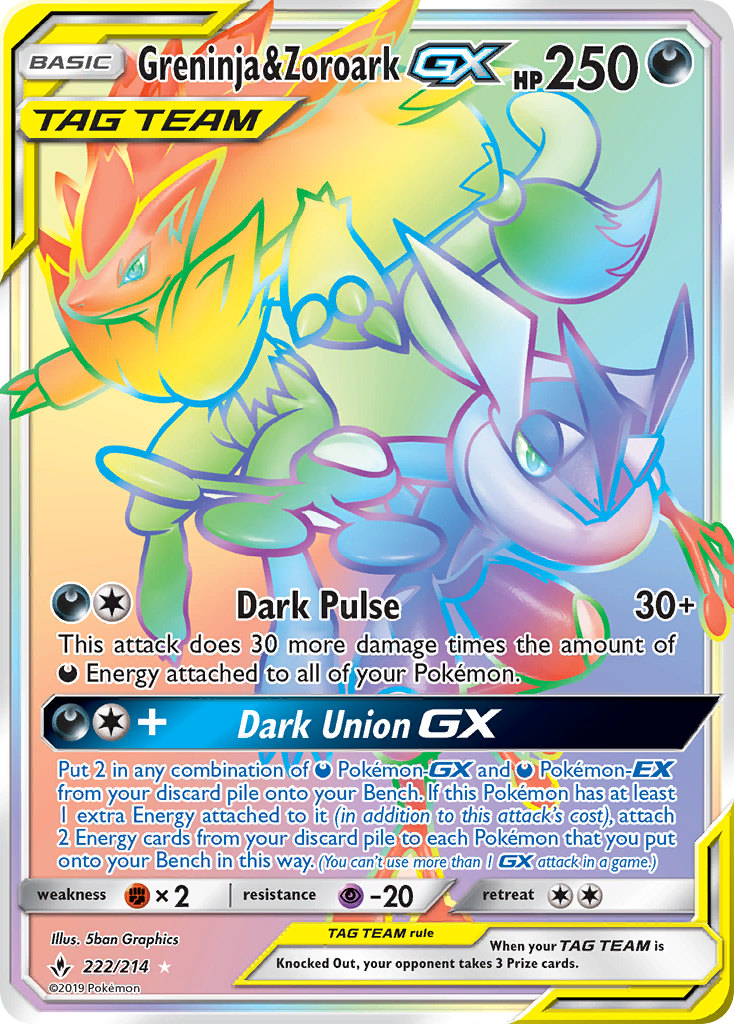 Greninja & Zoroark GX (222/214) [Sun & Moon: Unbroken Bonds] | Pegasus Games WI