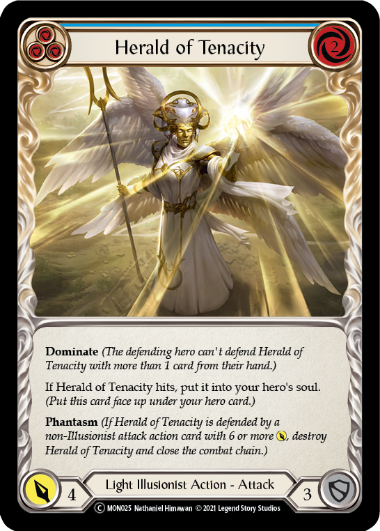 Herald of Tenacity (Blue) (Rainbow Foil) [U-MON025-RF] Unlimited Rainbow Foil | Pegasus Games WI