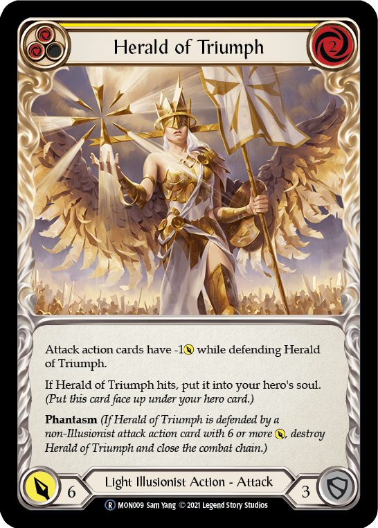 Herald of Triumph (Yellow) (Rainbow Foil) [U-MON009-RF] Unlimited Rainbow Foil | Pegasus Games WI