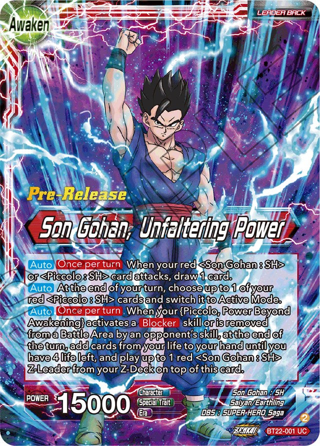 Son Gohan // Son Gohan, Unfaltering Power (BT22-001) [Critical Blow Prerelease Promos] | Pegasus Games WI