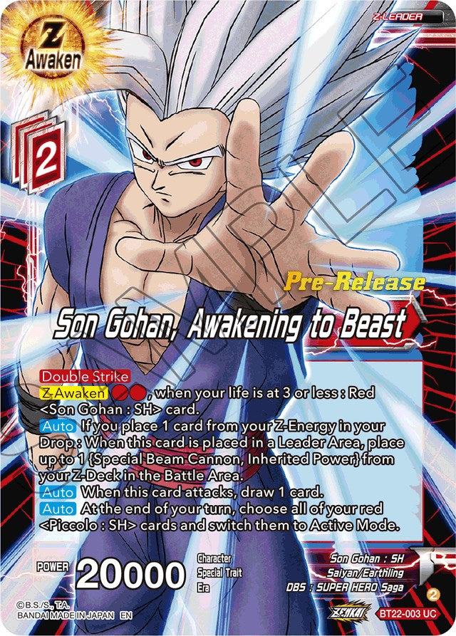 Son Gohan, Awakening to Beast (BT22-003) [Critical Blow Prerelease Promos] | Pegasus Games WI