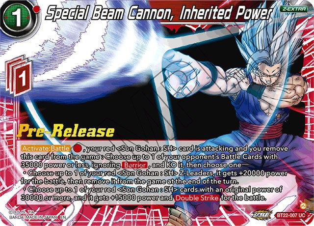 Special Beam Cannon, Inherited Power (BT22-007) [Critical Blow Prerelease Promos] | Pegasus Games WI
