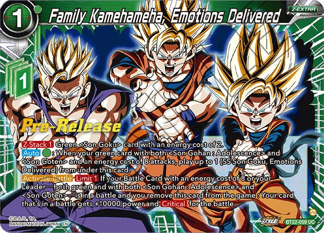 Family Kamehameha, Emotions Delivered (BT22-059) [Critical Blow Prerelease Promos] | Pegasus Games WI