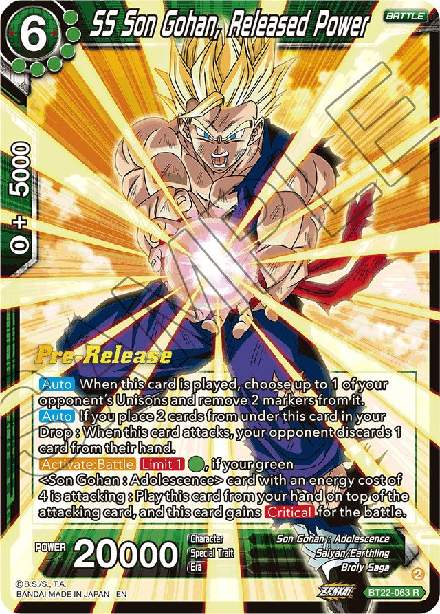 SS Son Gohan, Released Power (BT22-063) [Critical Blow Prerelease Promos] | Pegasus Games WI