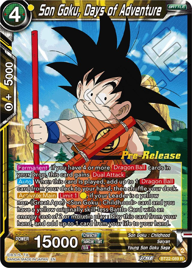Son Goku, Days of Adventure (BT22-089) [Critical Blow Prerelease Promos] | Pegasus Games WI