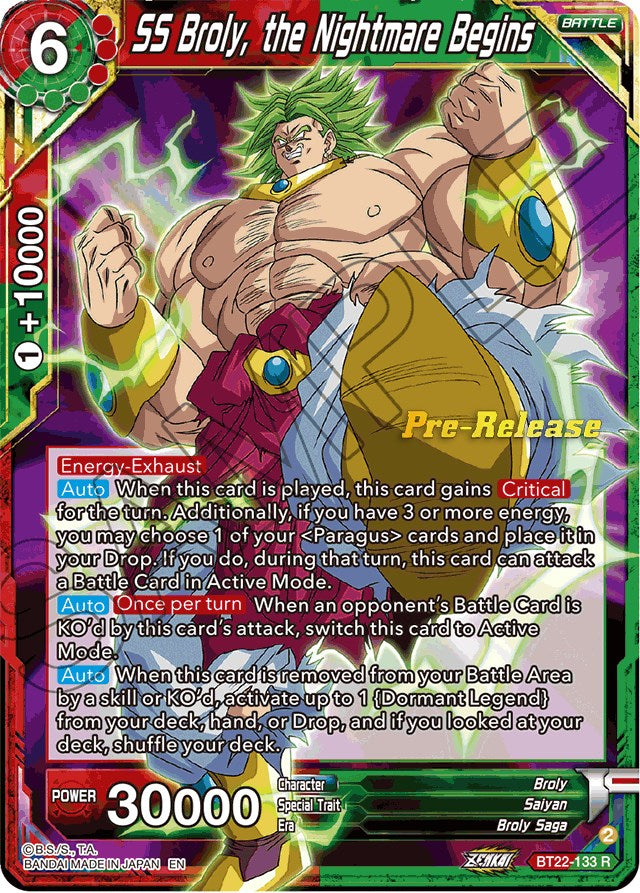 SS Broly, the Nightmare Begins (BT22-133) [Critical Blow Prerelease Promos] | Pegasus Games WI