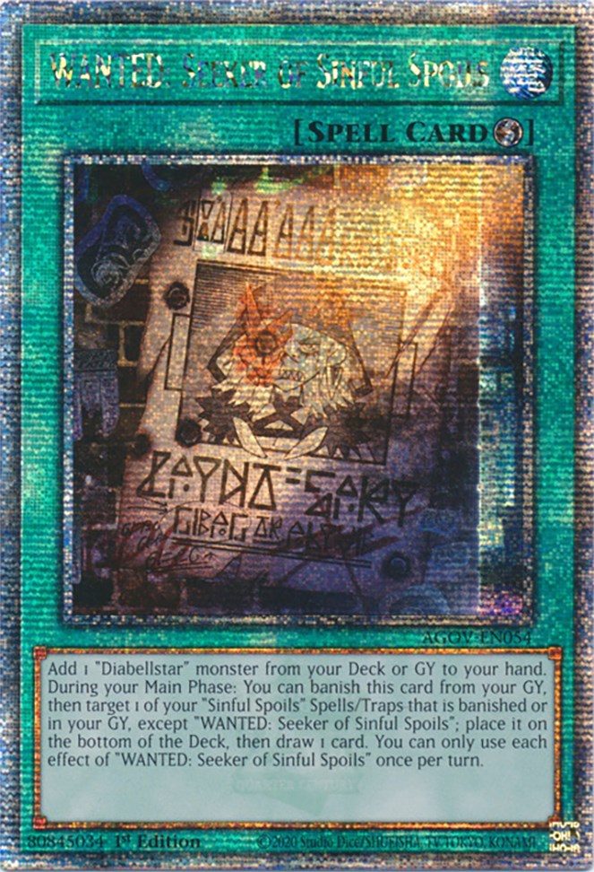 WANTED: Seeker of Sinful Spoils (Quarter Century Secret Rare) [AGOV-EN054] Quarter Century Secret Rare | Pegasus Games WI