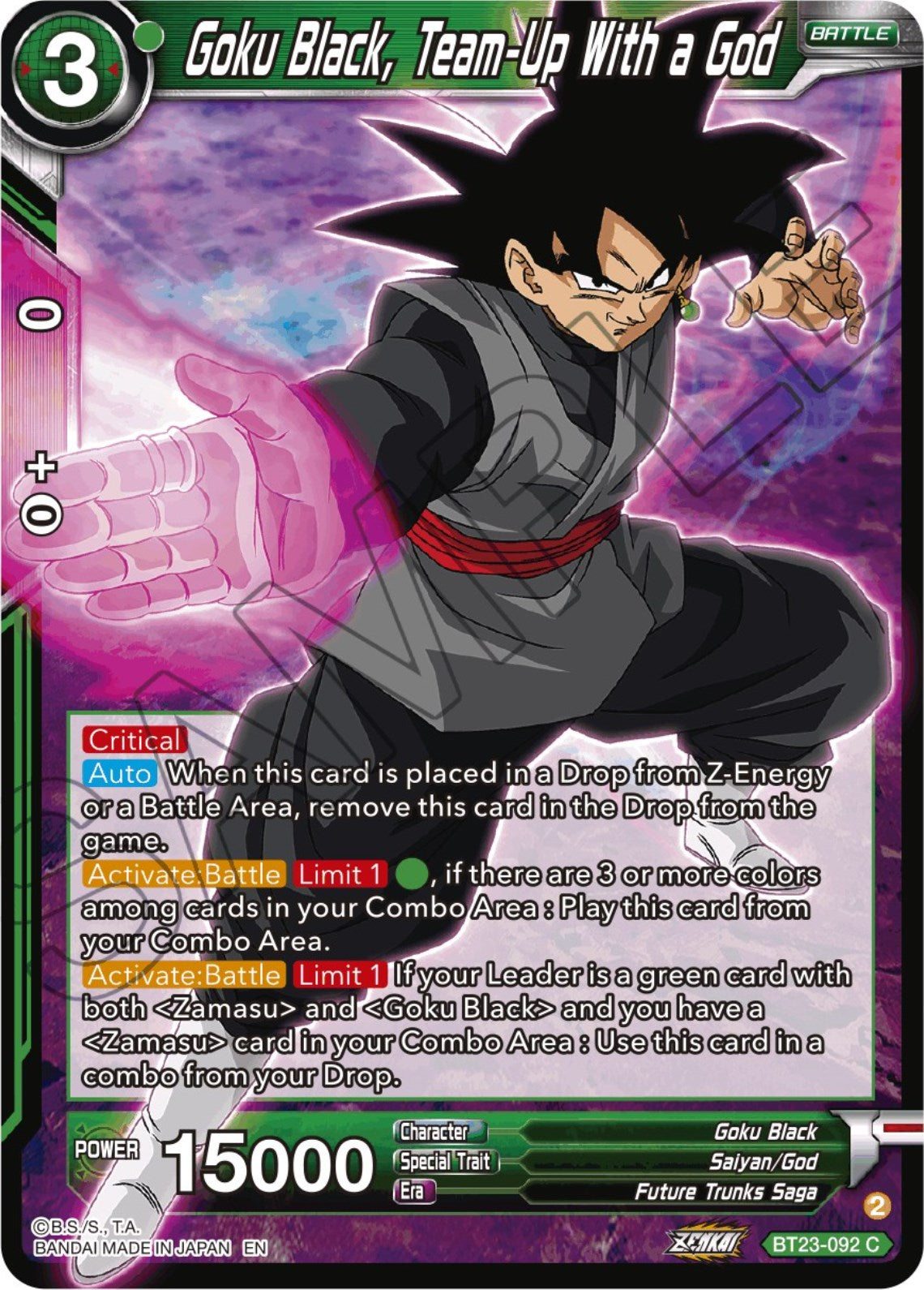 Goku Black, Team-Up With a God (BT23-092) [Perfect Combination] | Pegasus Games WI