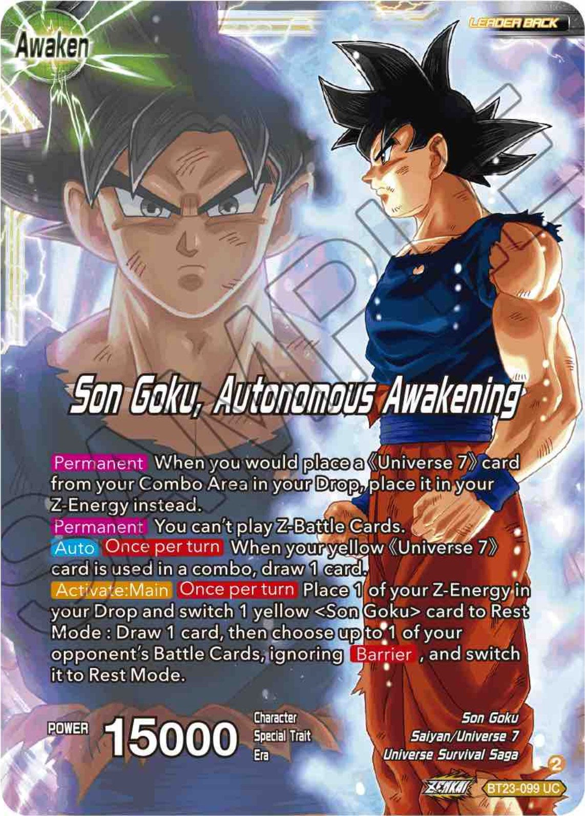 SSB Son Goku // Son Goku, Autonomous Awakening (BT23-099) [Perfect Combination] | Pegasus Games WI