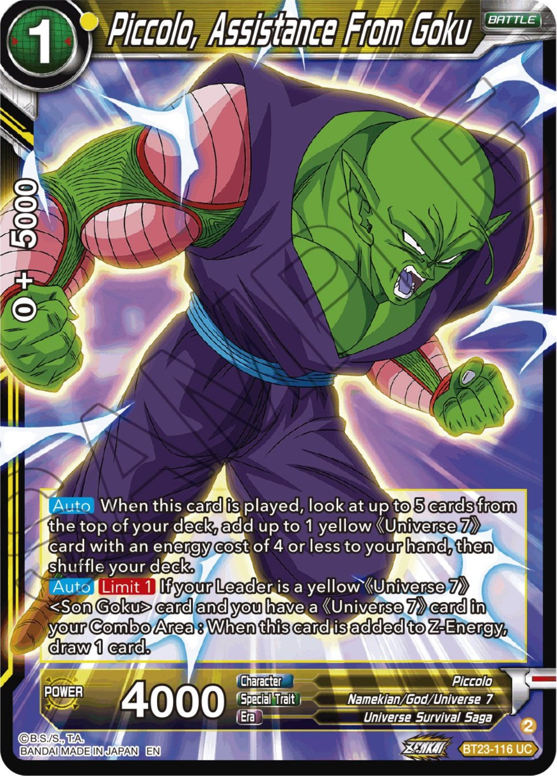 Piccolo, Assistance From Goku (BT23-116) [Perfect Combination] | Pegasus Games WI