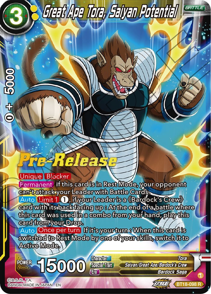 Great Ape Tora, Saiyan Potential (BT18-098) [Dawn of the Z-Legends Prerelease Promos] | Pegasus Games WI