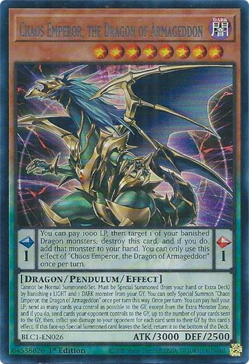 Chaos Emperor, the Dragon of Armageddon (Silver) [BLC1-EN026] Ultra Rare | Pegasus Games WI