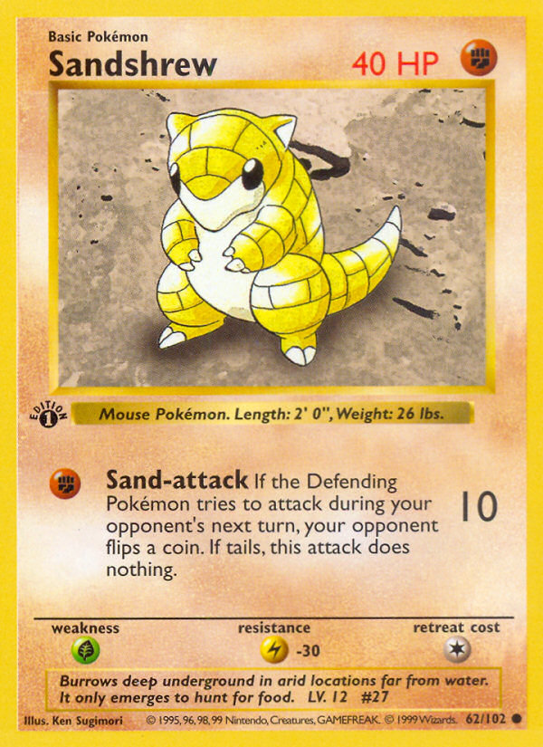 Sandshrew (62/102) (Shadowless) [Base Set 1st Edition] | Pegasus Games WI