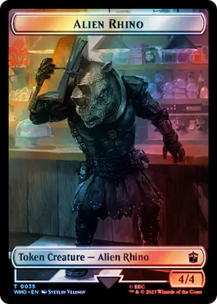 Alien Rhino // Clue (0055) Double-Sided Token (Surge Foil) [Doctor Who Tokens] | Pegasus Games WI