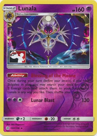 Lunala (102/236) (Pokemon Club Special Print) [Sun & Moon: Cosmic Eclipse] | Pegasus Games WI