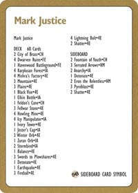 1996 Mark Justice Decklist Card [World Championship Decks] | Pegasus Games WI