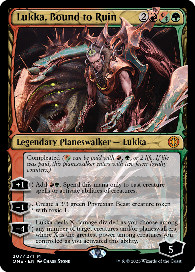 Lukka, Bound to Ruin (Promo Pack) [Phyrexia: All Will Be One Promos] | Pegasus Games WI