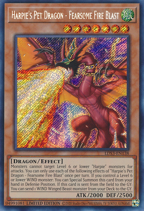 Harpie's Pet Dragon - Fearsome Fire Blast [LDS3-EN138] Secret Rare | Pegasus Games WI