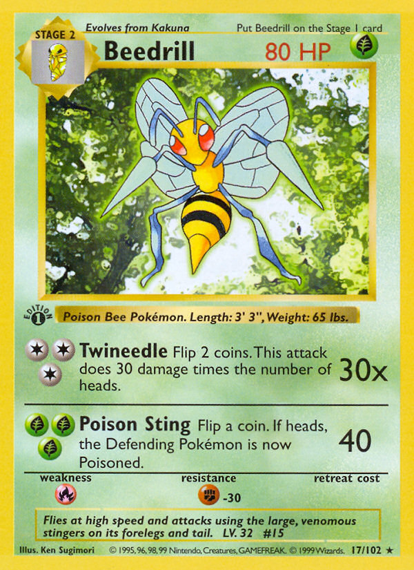 Beedrill (17/102) (Shadowless) [Base Set 1st Edition] | Pegasus Games WI