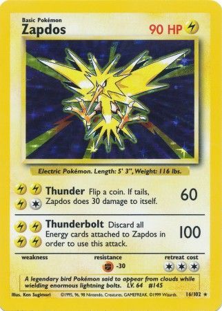 Zapdos (16/102) [Base Set Unlimited] | Pegasus Games WI