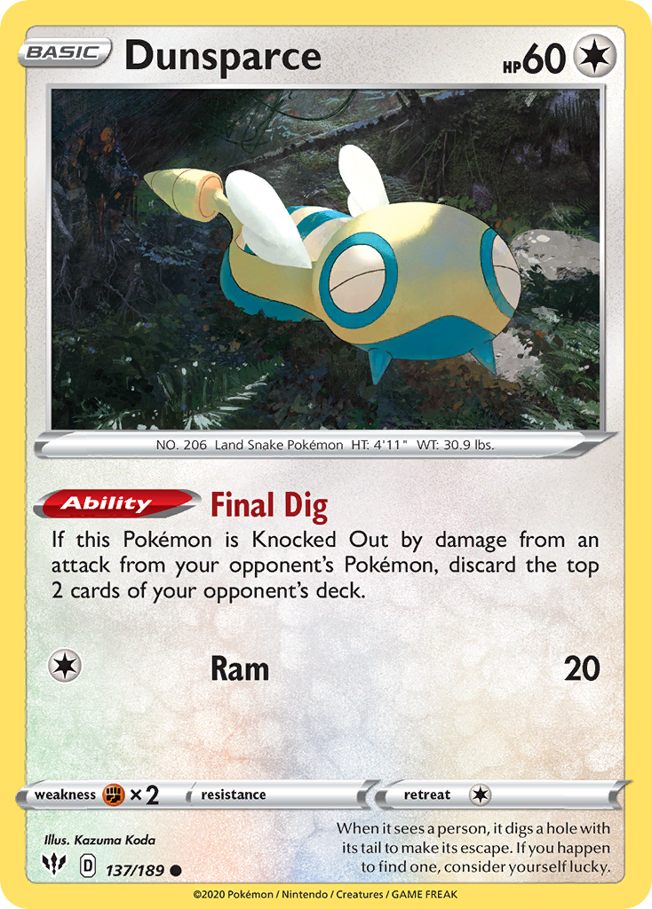 Dunsparce (137/189) [Sword & Shield: Darkness Ablaze] | Pegasus Games WI