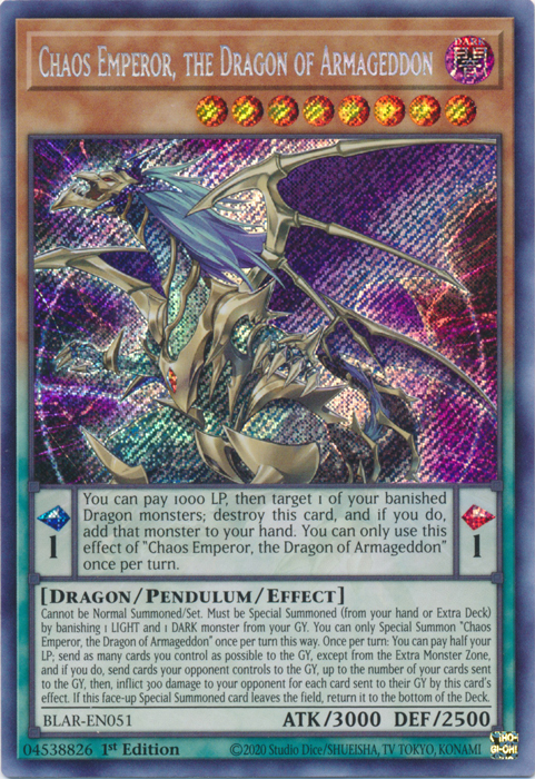 Chaos Emperor, the Dragon of Armageddon [BLAR-EN051] Secret Rare | Pegasus Games WI