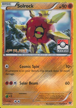 Solrock (64/146) (4th Place League Challenge Promo) [XY: Base Set] | Pegasus Games WI