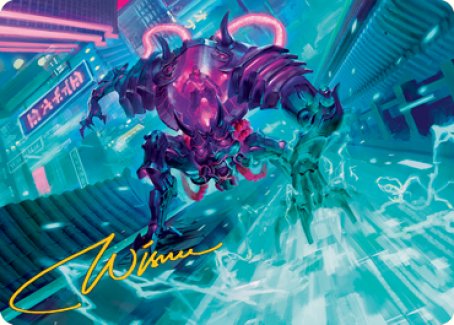 Surgehacker Mech Art Card (Gold-Stamped Signature) [Kamigawa: Neon Dynasty Art Series] | Pegasus Games WI